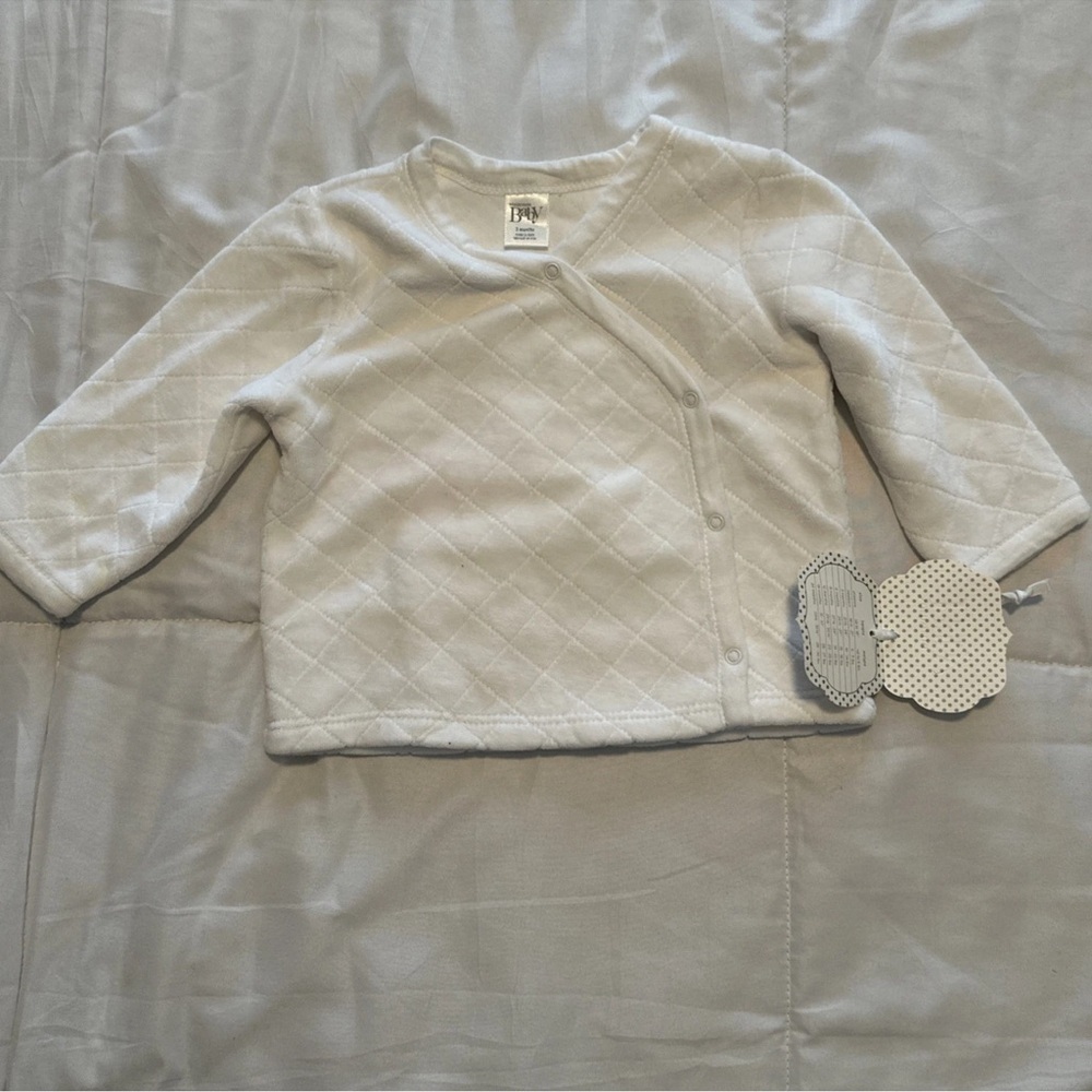 New Nordstrom Baby Layette Cross Over Long sleeve White Top 3 Months Cotton Blen